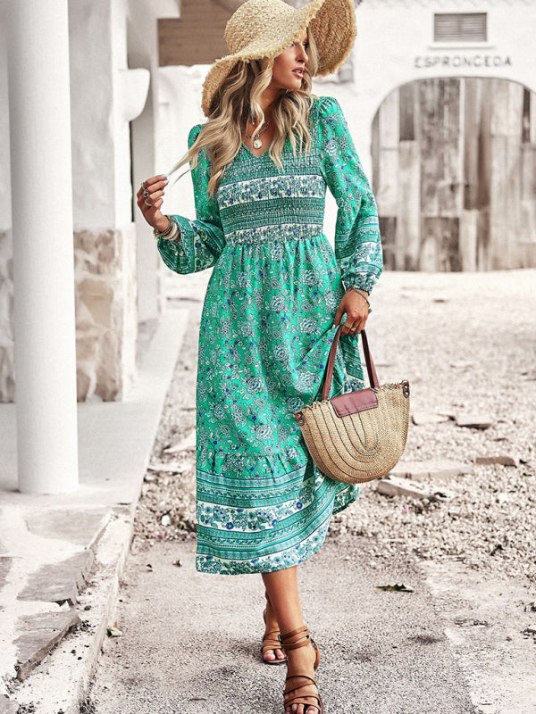 Levoire | Femme Nouvelle Bohème Temps libre Style de vacances Robe à décolleté en V
