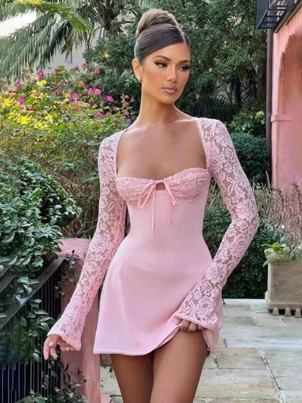 Levoire | Femmes Sexy Étroit Slim Fit Dos Nu Français Robe Longue à Manches