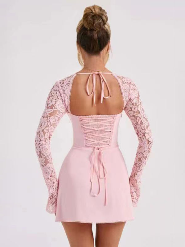 Levoire | Femmes Sexy Étroit Slim Fit Dos Nu Français Robe Longue à Manches
