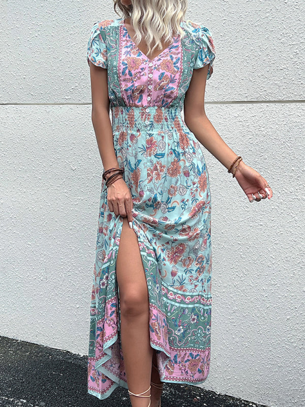 Levoire | Femme nouveau V-cou style ethnique imprimé fente tenue