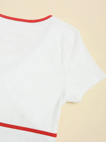 Levoire | Pour Femmes Nouvelle Couleur Profonde V Couleur Contrastée Slim Fit T-shirt En Coton Pur