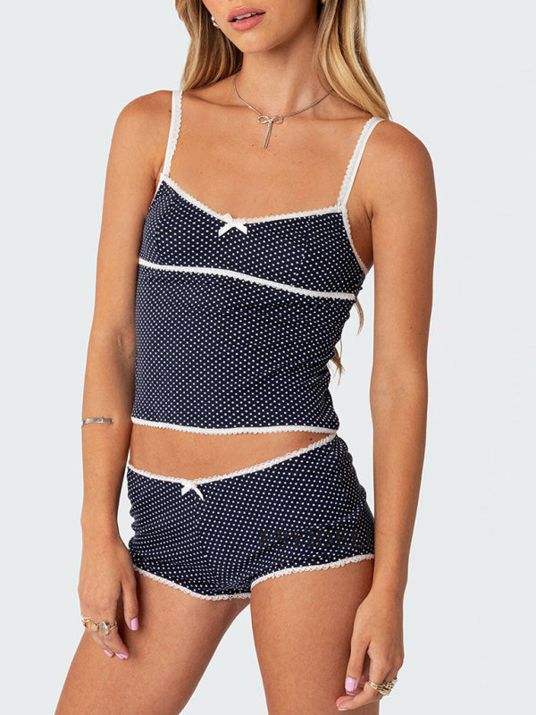Levoire | Pour femmes nouveau moderne top à dos nu à pois avec des parties intérieures nettes ensemble sexy à deux pièces