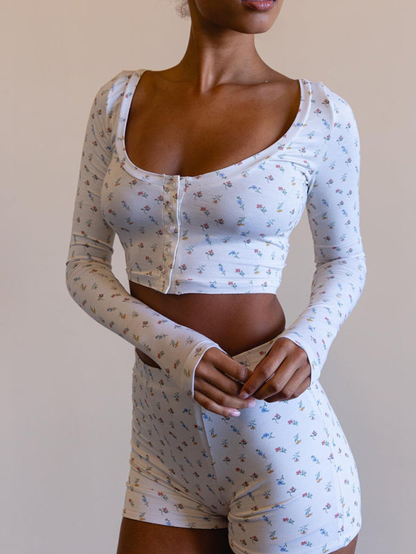 Levoire | Femmes Nouvelles Manches Longues Courtes Imprimé Confortable Ensemble De Maison Violetti