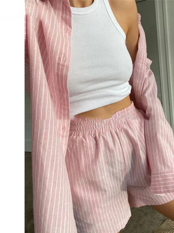 Levoire | Ensemble avec top rayé et shorts pour femmes Rosa