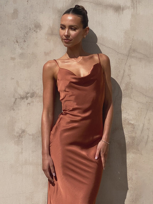 Levoire | Femmes Bretelles profond V-cou Slim-Fashion-robe Braun