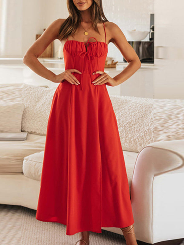 Levoire | Pour femmes robe élégante unie mode haute qualité à bretelles fente retenue Rot