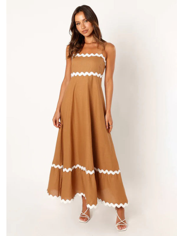Levoire | Femme Bretelles Imprimé Couleur Contrastée Robe Longue Kaffe