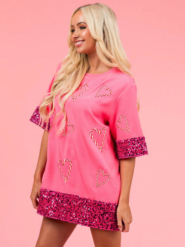 Levoire | Femmes Nouvelles T-shirt de mode pour la Saint-Valentin Décontracté Imprimé pour Femmes Paillettes T-shirt Long