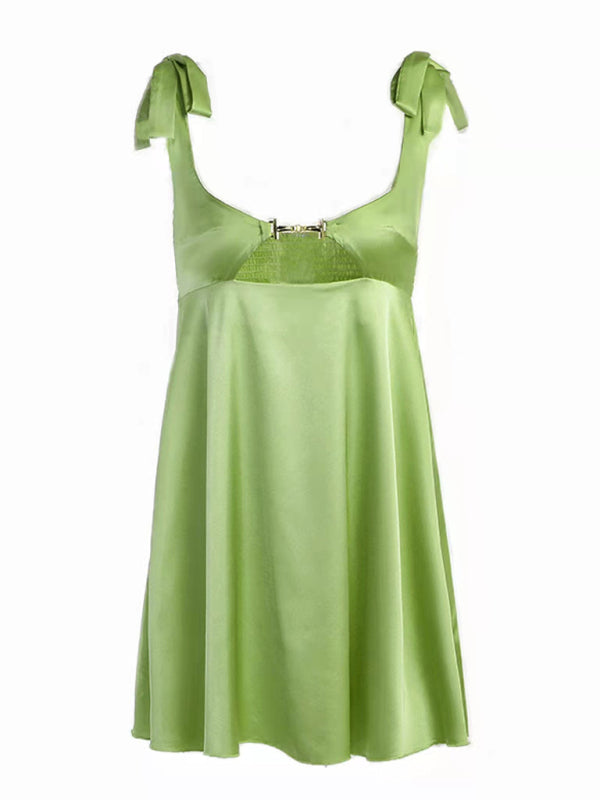 Levoire | Femmes nouveau lien top satin vide français sexy sans bretelles robe Vert