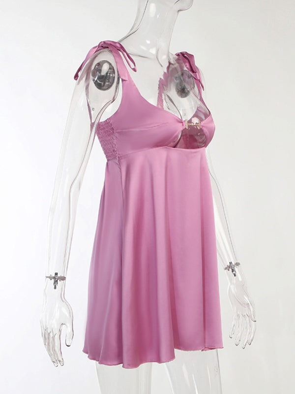 Levoire | Femmes nouveau lien top satin vide français sexy sans bretelles robe