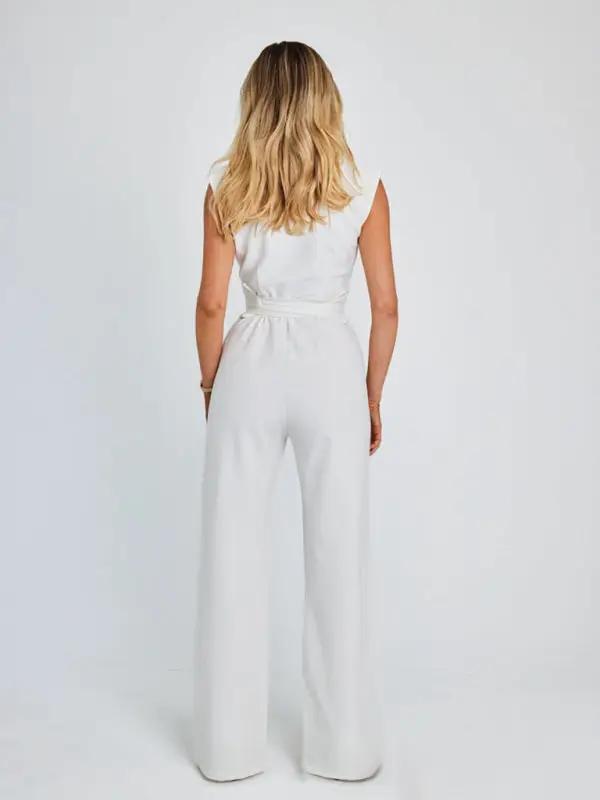 Levoire | Nouveau style Tempérament Ceinture Taille Unie Encolure en V Sans manches Pantalon large Robe