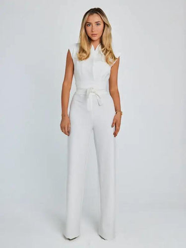 Levoire | Nouveau style Tempérament Ceinture Taille Unie Encolure en V Sans manches Pantalon large Robe