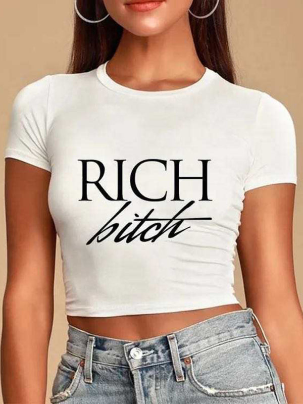 Levoire | T-shirt courte à motif lettres Y2K pour femmes Muster3
