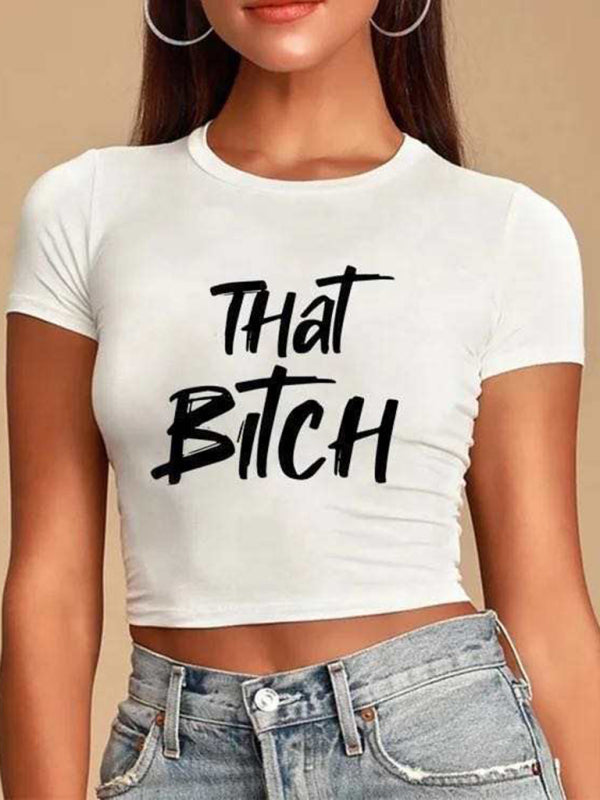 Levoire | T-shirt courte à motif lettres Y2K pour femmes Motif4