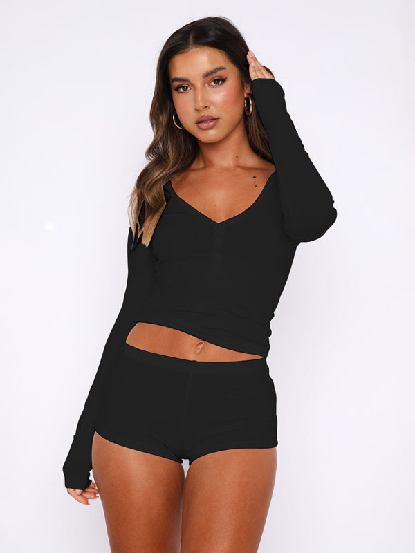 Levoire | Femmes Tricot Manches Longues Short 2-pièce Ensemble