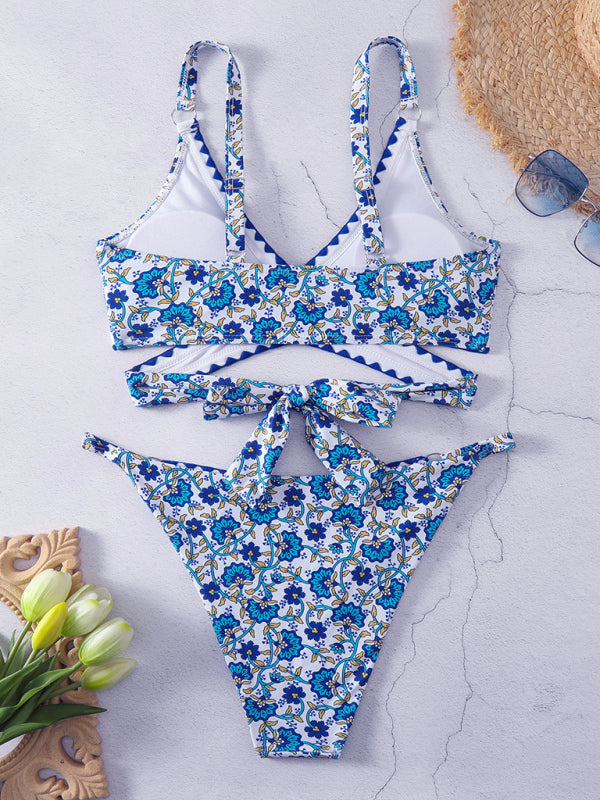 Levoire | Femme Croisé Impression Numérique Crochet et Trou de Bord Récipient de Partage