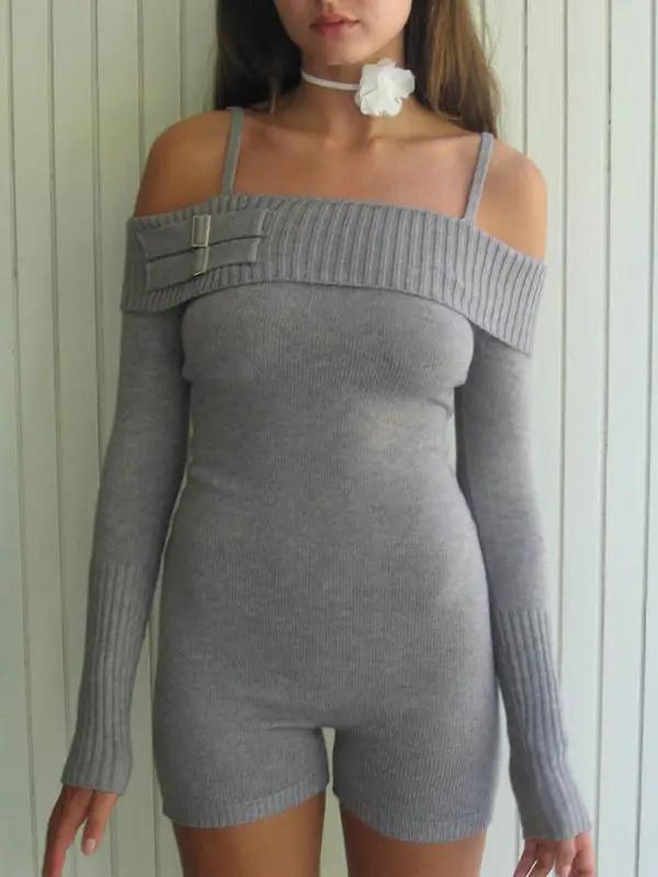 Levoire | Pour femmes combinaison étroite sans bretelles, sexy taille haute tricotée Harmaa