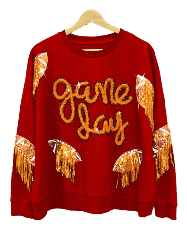 Levoire | Femme Rugby Quaster Paillettes Col Ronde Pull Orange