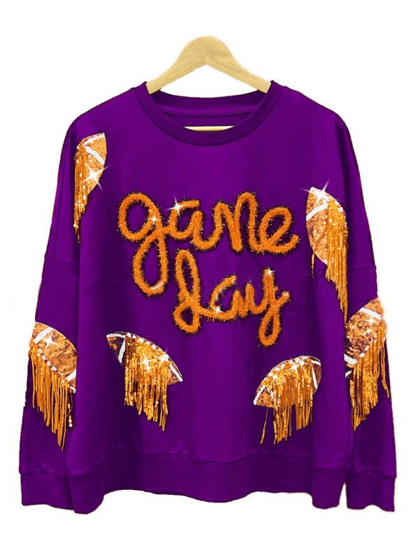 Levoire | Femme Rugby Quaster Paillettes Col Ronde Pull Violetti