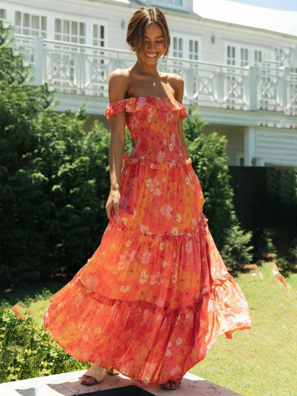 Levoire | Femmes nouvelle petite imprimé floral frais et mignon robe à bretelles Orange
