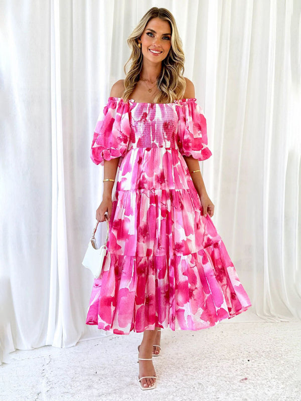 Levoire | Robe à gâteau française en imprimé marbré matelassé de style vacances pour femmes Rot