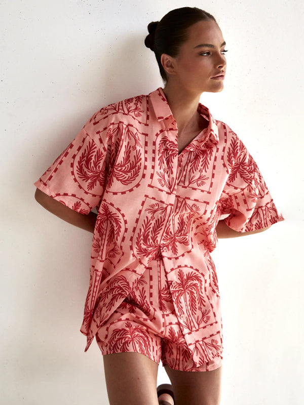 Levoire | Nouveau style de vacances mode conscient robe en tricot à manches courtes imprimée