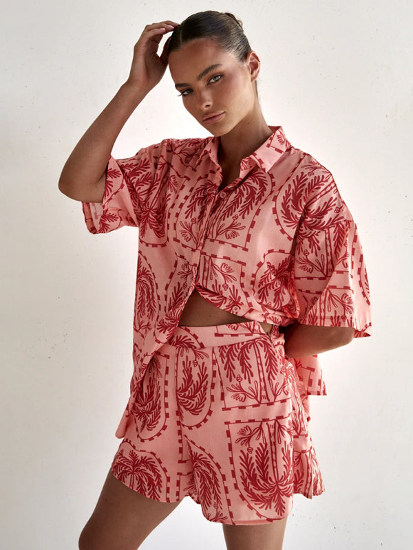 Levoire | Nouveau style de vacances mode conscient robe en tricot à manches courtes imprimée Roue