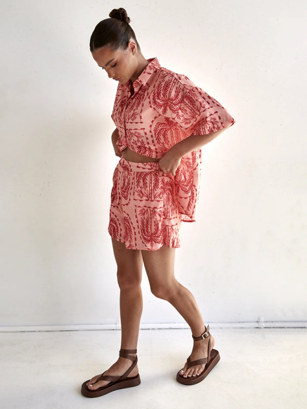 Levoire | Nouveau style de vacances mode conscient robe en tricot à manches courtes imprimée