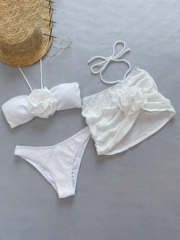 Levoire | Nouveau bikini trois pièces pour femmes fleur 3D décolleté maillot de bain