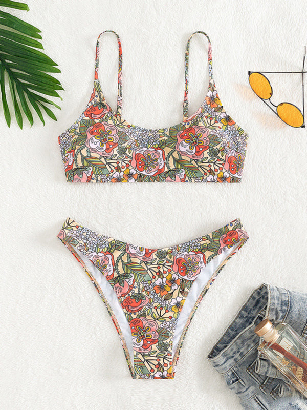 Levoire | Nouveau maillot de bain retro imprimé débardeur taille haute bikini