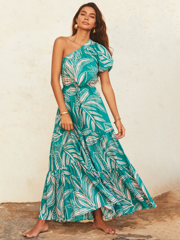 Levoire | Pour femmes Robe de vacances style épaule dénudée fleur Haute qualité Vert