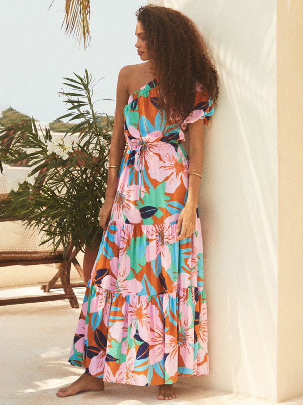 Levoire | Pour femmes Robe de vacances style épaule dénudée fleur Haute qualité
