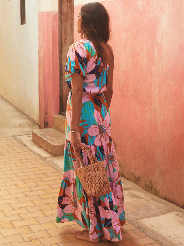 Levoire | Pour femmes Robe de vacances style épaule dénudée fleur Haute qualité
