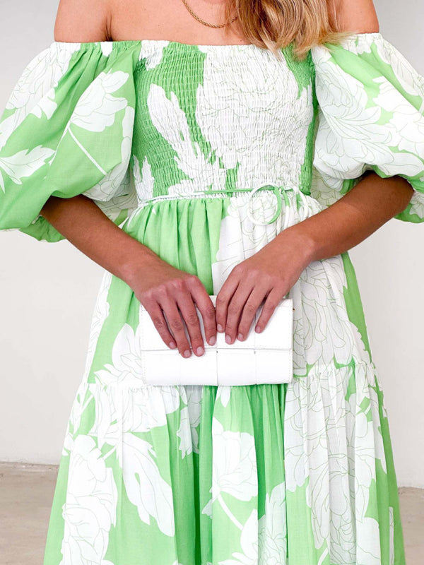 Levoire | Femme Élégante Imprimé Une Épaule Puffi Manches Robe de Mode