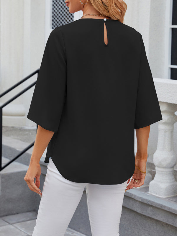 Levoire | Femmes Nouvelle Col Rond Coupe Carrée Haut Chiffon Décontracté