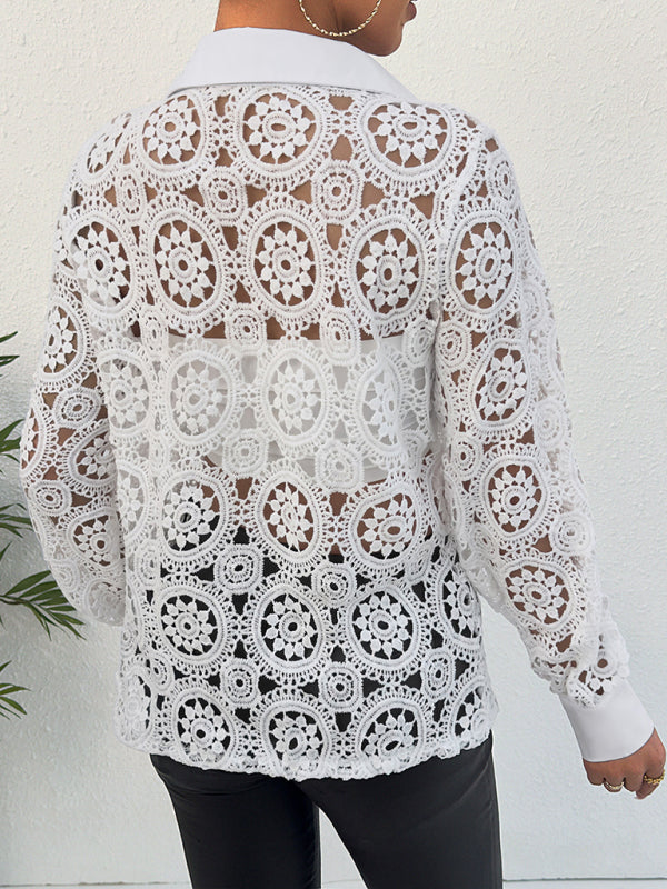 Levoire | Femme Manches Longues Dentelle V-Encolure T-Shirt
