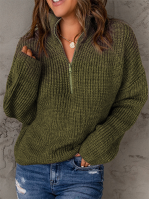 Levoire | Pull à col montant loose à fermeture éclair pour femme à manches longues