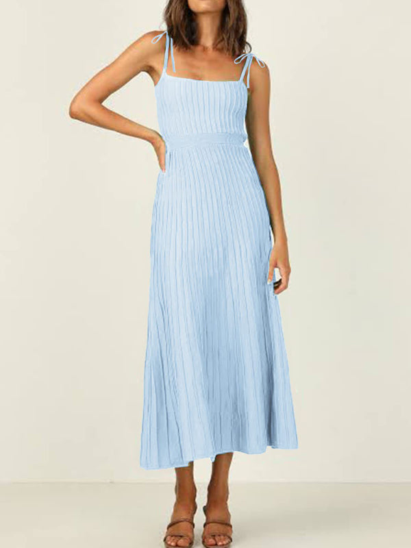 Levoire | Femmes nouvelle mode slinge unicolore taille haute robe large côtés Kirkas bleu