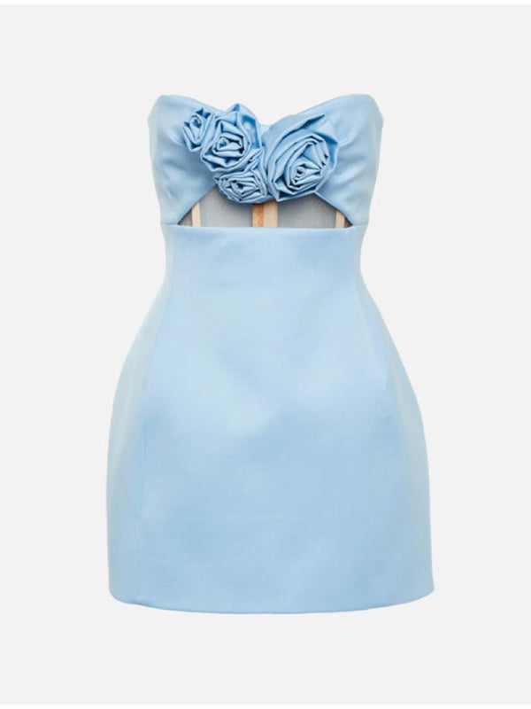 Levoire | Nouveau vêtement pour femmes sexy uni mini-robe en tube décorée de fleurs en 3D