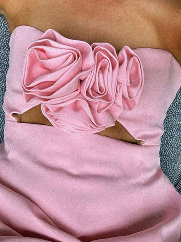 Levoire | Nouveau vêtement pour femmes sexy uni mini-robe en tube décorée de fleurs en 3D