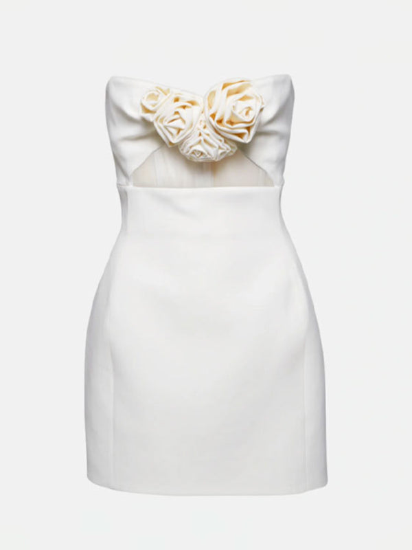 Levoire | Nouveau vêtement pour femmes sexy uni mini-robe en tube décorée de fleurs en 3D
