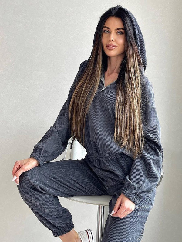 Levoire | Nouvelle sweat à capuche à manches longues, vêtement pour femmes, tenue deux pièces Gris foncé