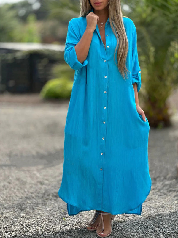 Levoire | Vêtements pour femmes Robe Kaftan à manches longues Heureuse Reversi Azul ciel
