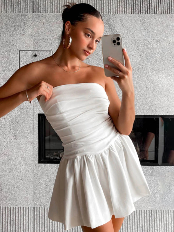 Levoire | Femme off-shoulder plissée courte unie robe