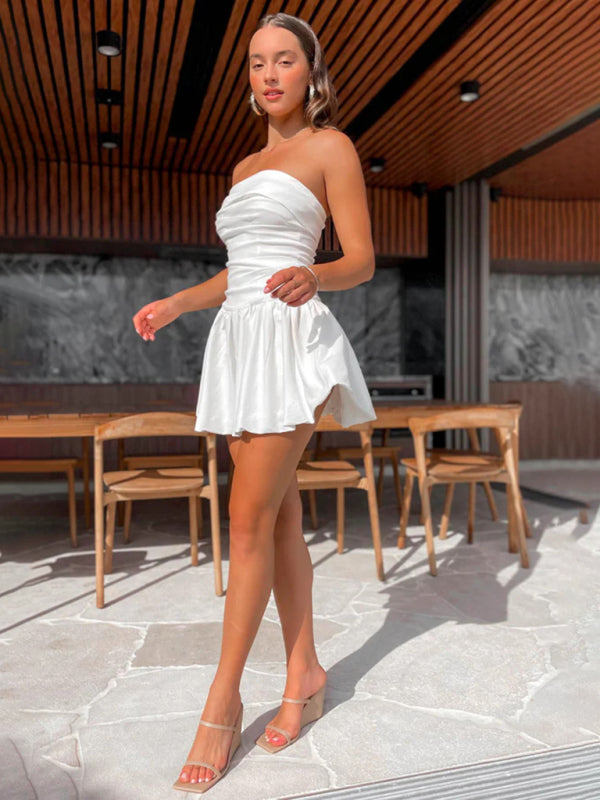 Levoire | Femme off-shoulder plissée courte unie robe
