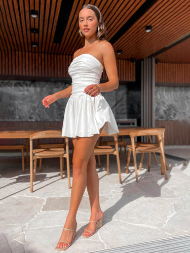 Levoire | Femme off-shoulder plissée courte unie robe