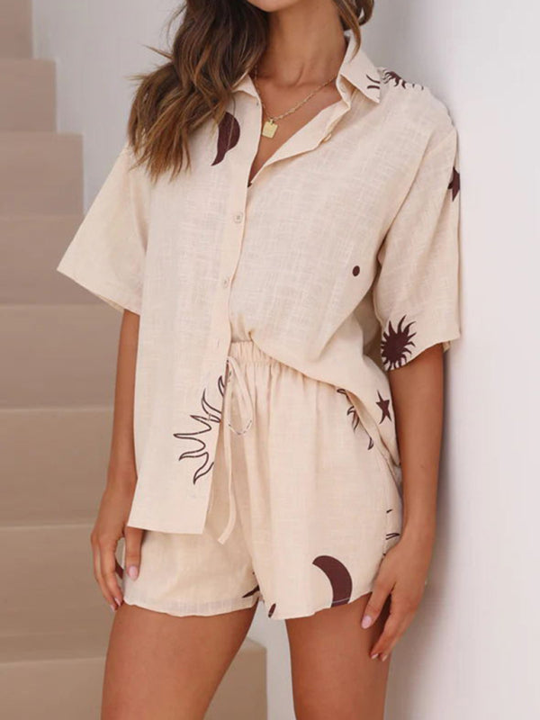 Levoire | Nouveau cardigan de vacances décontracté à manches courtes + ensemble de shorts imprimés à deux pièces