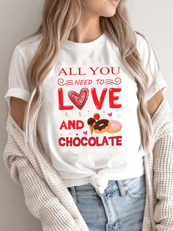 Levoire | T-shirt imprimée pour femmes nouvelle Saint-Valentin Col rond à manches courtes Rot