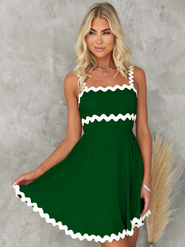 Levoire | Nouvelle fraîche et mignonne robe sexy courte unie sans bretelles Vihreä noir jaspi