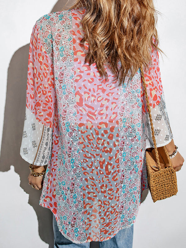 Levoire | Nouvelle plante motif floral blouse en chiffon décontracté à boutons gilet top